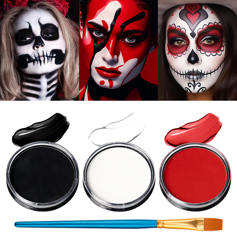 Cosplay Prop Paint - 3pcs Black White Red Water‑Based Face